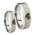 Step Edge Zelda Heart 14K Gold 2 Tone Tungsten Wedding Set Ring