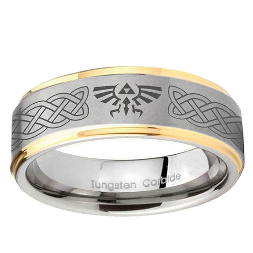 10mm Celtic Zelda Step Edge Gold 2 Tone Tungsten Ring