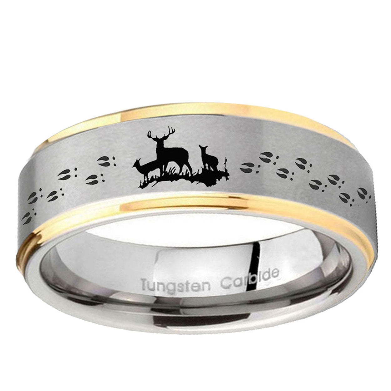 10mm Deer Hunting Step Edge Gold 2 Tone Tungsten Ring