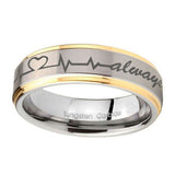10mm-Heart-Beat-forever-Heart-always-Step-Edges-Gold-2-Tone-Tungsten-Bands-Ring