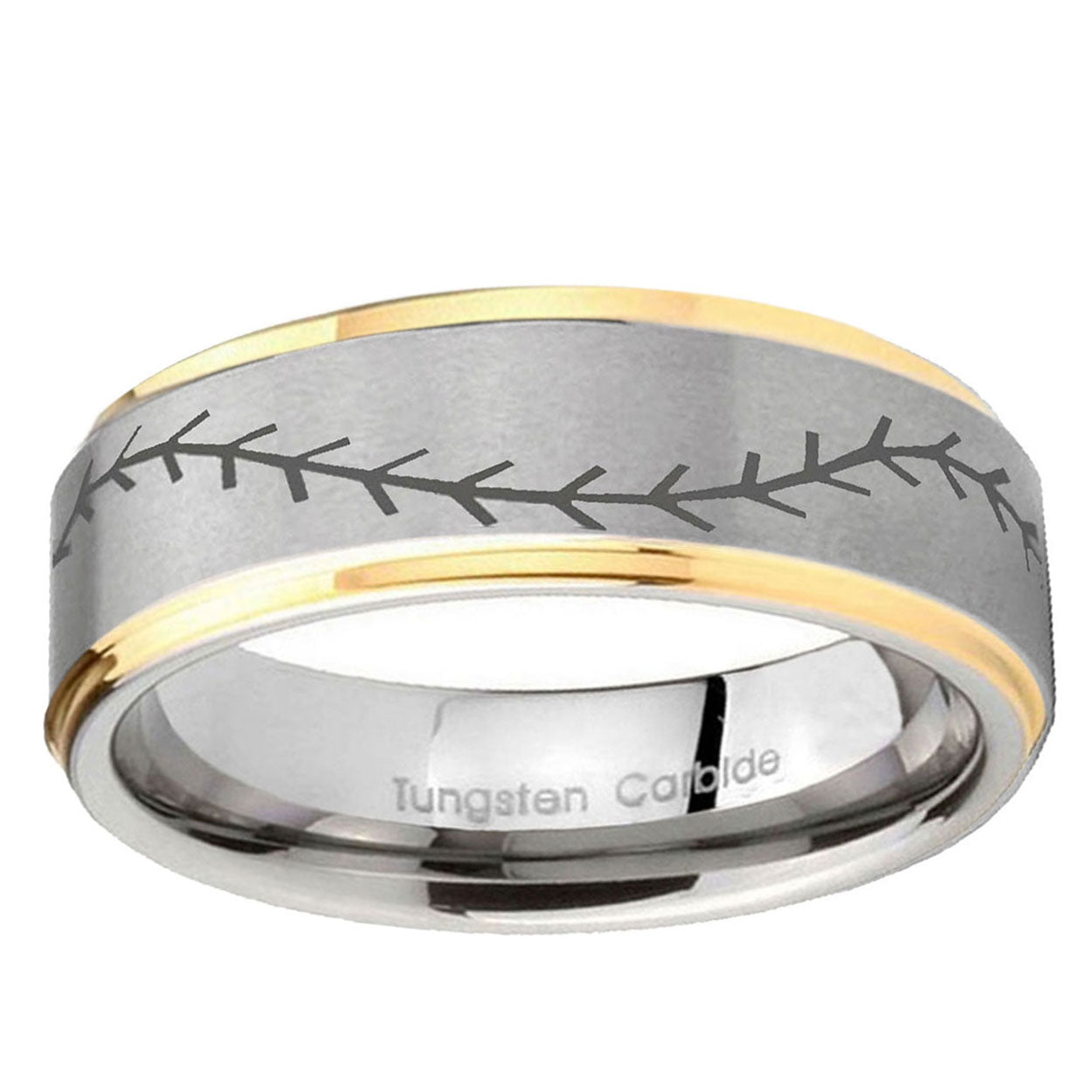 5mm Baseball Stitch Step Edges Gold 2 Tone Tungsten Ring