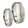 Baseball Stitch Step Edges Gold 2 Tone Tungsten His And Hers Ring