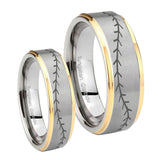 His Hers Baseball Stitch Step Edges Gold 2 Tone Tungsten Men's Ring Set