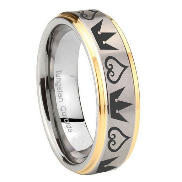 10mm-Hearts-and-Crowns-Step-Edges-Gold-2-Tone-Tungsten-Wedding-Band-Ring