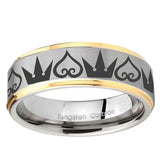 10mm Hearts and Crowns Step Edge Gold 2 Tone Tungsten Ring