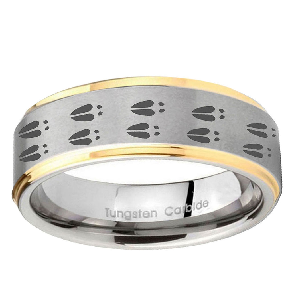 5mm Deer Tracks Step Edges Gold 2 Tone Tungsten Ring