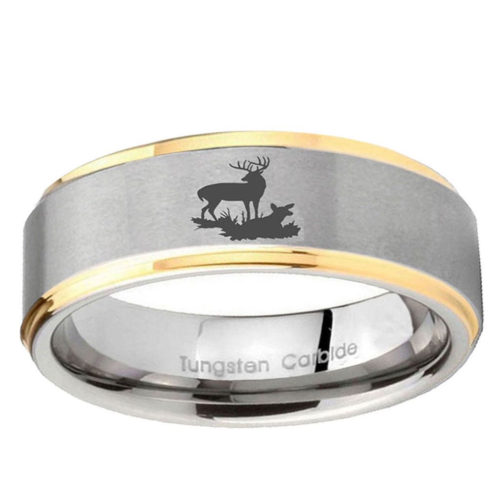 10mm Deer Hunting Step Edge Gold 2 Tone Tungsten Ring