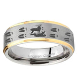 5, 8mm Deer Hunting Tracks Step Edge Gold 2 Tone Tungsten Ring