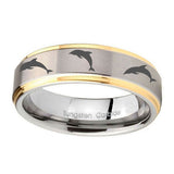 10mm-Dolphins-Step-Edges-Gold-2-Tone-Tungsten-Carbide-Custom-Mens-Ring