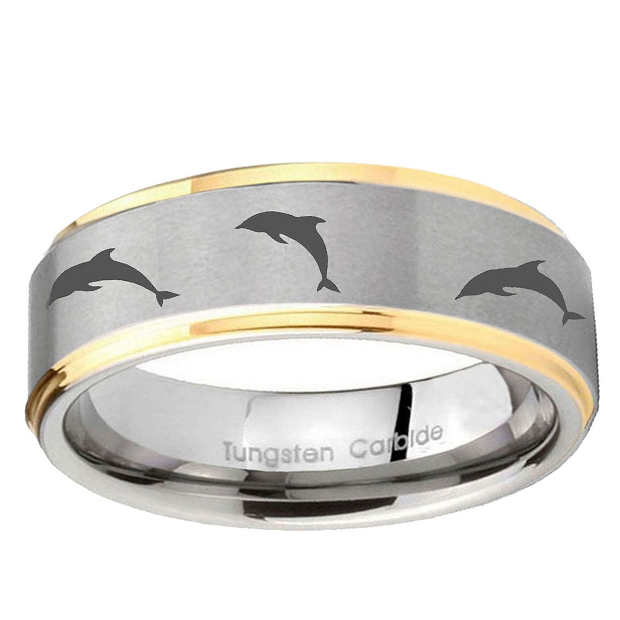 5mm Dolphins Step Edges Gold 2 Tone Tungsten Ring for Men