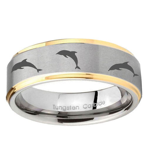 5mm Dolphins Step Edges Gold 2 Tone Tungsten Ring for Men