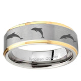 5, 8mm Dolphins Step Edge Gold 2 Tone Tungsten Carbide Custom Ring for Men