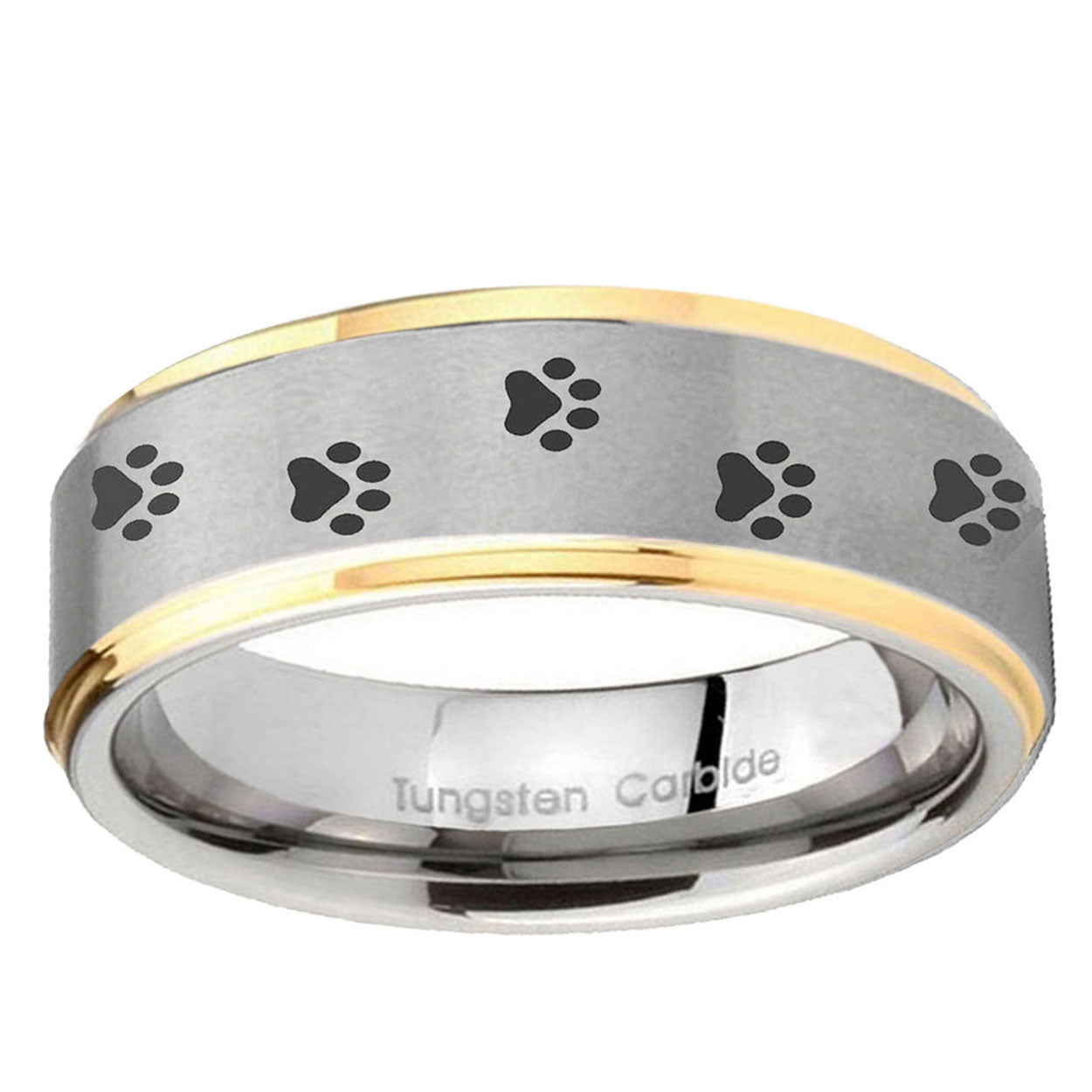 5mm Paw Print Step Edges Gold 2 Tone Tungsten Promised Ring