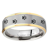5, 8mm Paw Print Step Edge Gold 2 Tone Tungsten Ring