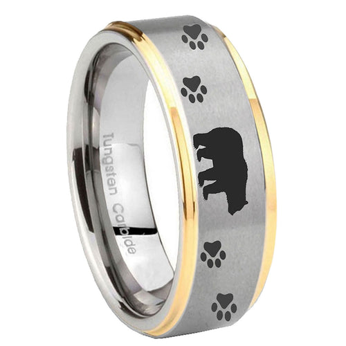 10mm Bear and Paw Step Edges Gold 2 Tone Tungsten Carbide Engagement Ring