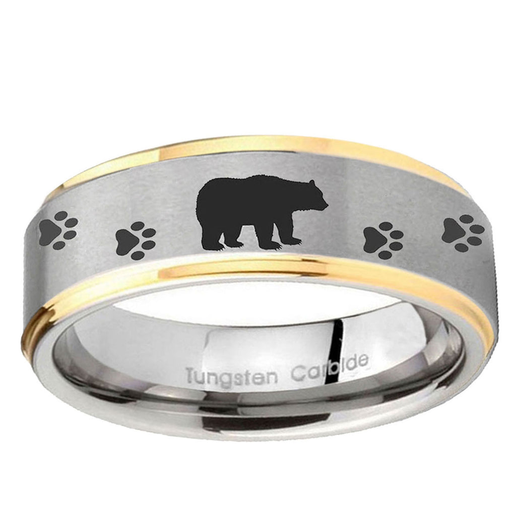 5mm Bear Paw Step Edges Gold 2 Tone Tungsten Engraved Ring
