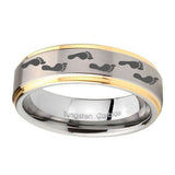 10mm-Foot-Print-Step-Edges-Gold-2-Tone-Tungsten-Carbide-Engraved-Ring