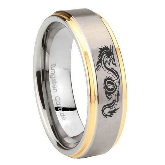 10mm-Dragon-Step-Edges-Gold-2-Tone-Tungsten-Carbide-Men's-Bands-Ring