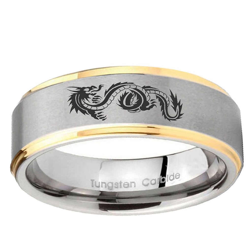 5mm Dragon Step Edges Gold 2 Tone Tungsten Engagement Band