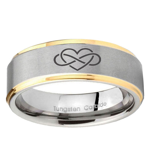 10mm Infinity Love Step Edge Gold 2 Tone Tungsten Ring