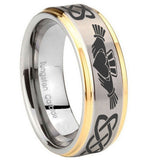 8mm-Irish-Claddagh-Step-Edges-Gold-2-Tone-Tungsten-Carbide-Men's-Band-Ring