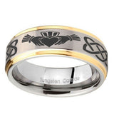 8mm-Irish-Claddagh-Step-Edges-Gold-2-Tone-Tungsten-Carbide-Men's-Band-Ring