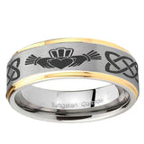 5, 8mm Irish Claddagh Step Edge Gold 2 Tone Tungsten Ring