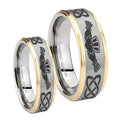 Irish Claddagh Step Edges Gold 2 Tone Tungsten Wedding Ring Sets