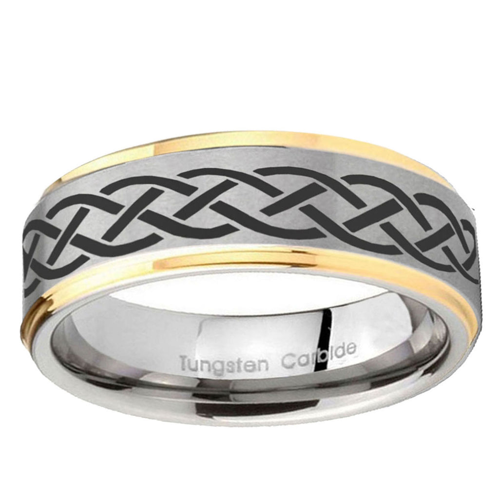 5mm Celtic Knot Step Edges Gold 2 Tone Tungsten Custom Ring