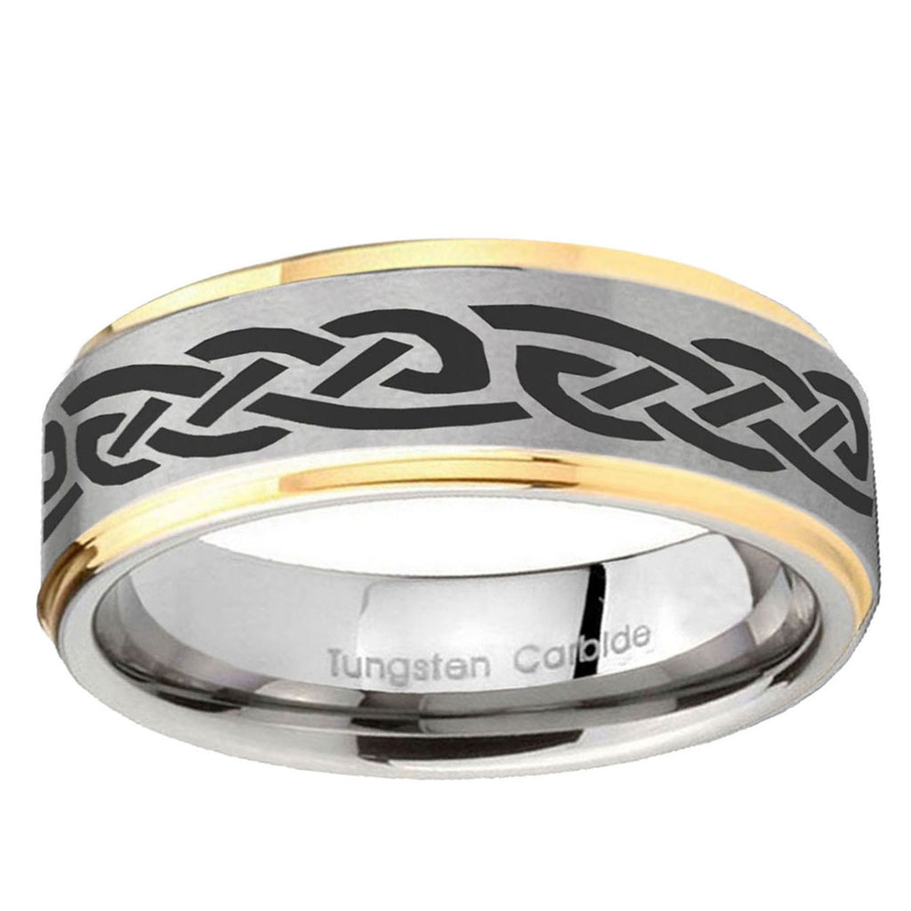 10mm Celtic Knot Infinity Love Step Edge Gold 2 Tone Tungsten Ring