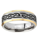 5, 8mm Celtic Knot Infinity Love Step Edge Gold 2 Tone Tungsten Ring