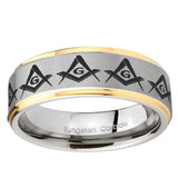 5, 8mm Masonic Square and Compass Step Edge Gold 2 Tone Tungsten Ring