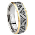 8mm Celtic Knot Step Edges Gold 2 Tone Tungsten Custom Ring