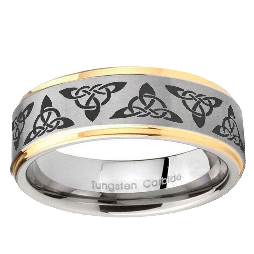 5mm Celtic Knot Step Edges Gold 2 Tone Tungsten Custom Ring