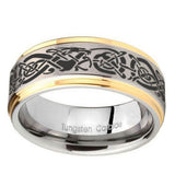 8mm-Celtic-Knot-Dragon-Step-Edges-Gold-2-Tone-Tungsten-Carbide-Men's-Band-Ring