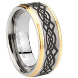 10mm-Celtic-Knot-Step-Edges-Gold-2-Tone-Tungsten-Carbide-Men's-Ring