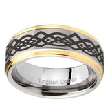 10mm-Celtic-Knot-Step-Edges-Gold-2-Tone-Tungsten-Carbide-Men's-Ring