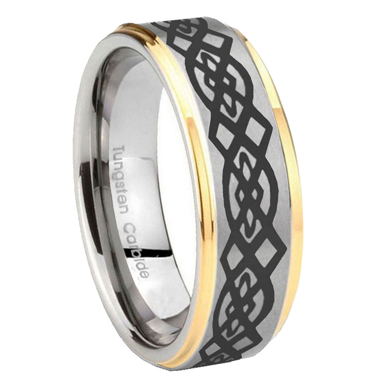 10mm Celtic Knot Step Edges Gold 2 Tone Tungsten Carbide Men's Ring