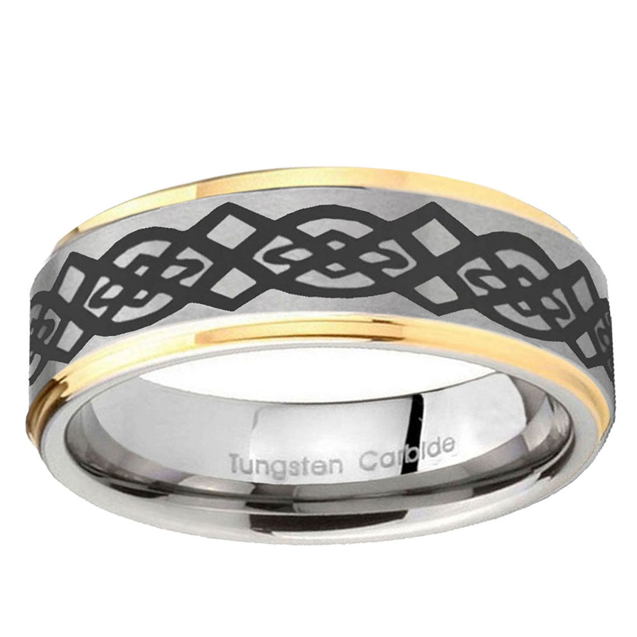 5mm Celtic Knot Step Edges Gold 2 Tone Tungsten Band