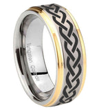 8mm-Laser-Celtic-Knot-Step-Edges-Gold-2-Tone-Tungsten-Carbide-Custom-Mens-Ring