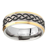 8mm-Laser-Celtic-Knot-Step-Edges-Gold-2-Tone-Tungsten-Carbide-Custom-Mens-Ring