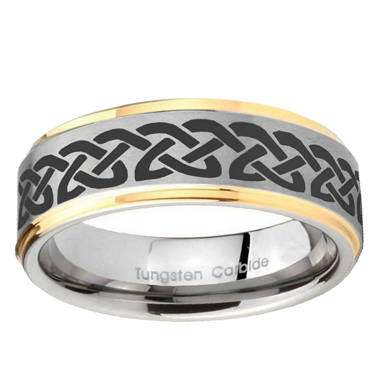 5mm Celtic Knot Love Step Edges Gold 2 Tone Tungsten Ring