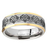 5, 8mm Celtic Knot Heart Step Edge Gold 2 Tone Tungsten Ring
