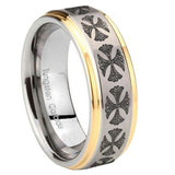 10mm-Medieval-Cross-Step-Edges-Gold-2-Tone-Tungsten-Carbide-Bands-Ring