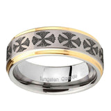 10mm-Medieval-Cross-Step-Edges-Gold-2-Tone-Tungsten-Carbide-Bands-Ring