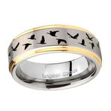 10mm-Flying-Geese-Hunting-Step-Edges-Gold-2-Tone-Tungsten-Carbide-Bands-Ring