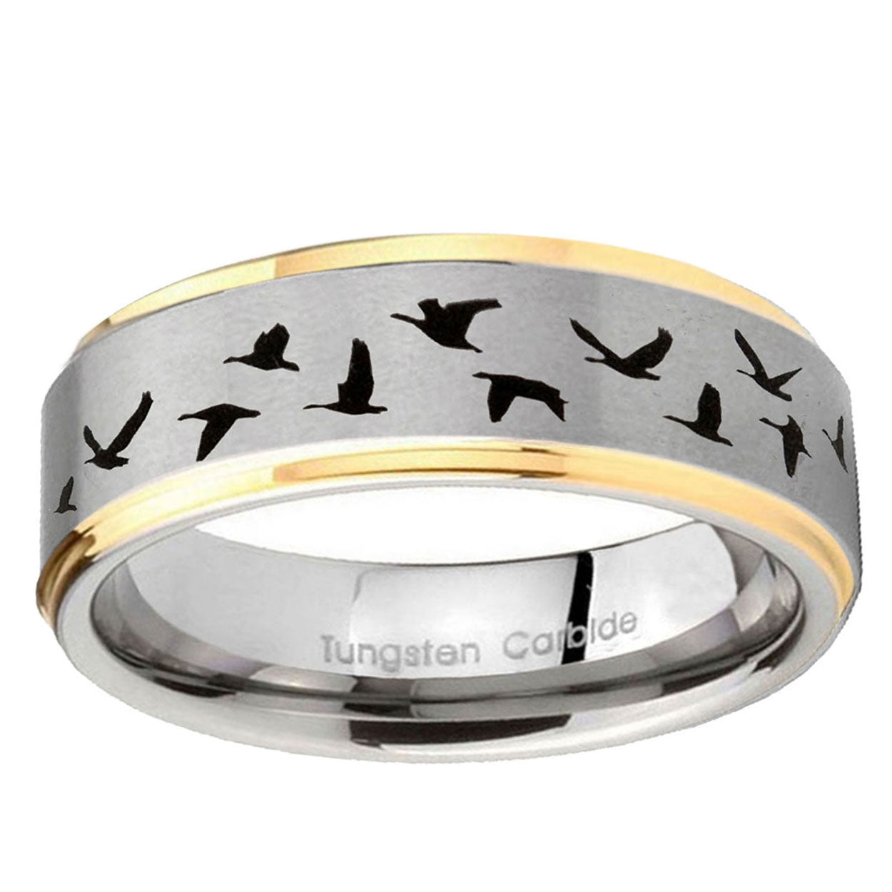 5mm Flying Geese Hunting Step Edges Gold 2 Tone Tungsten Ring