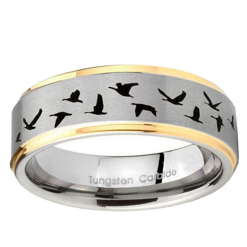 5mm Flying Geese Hunting Step Edges Gold 2 Tone Tungsten Ring