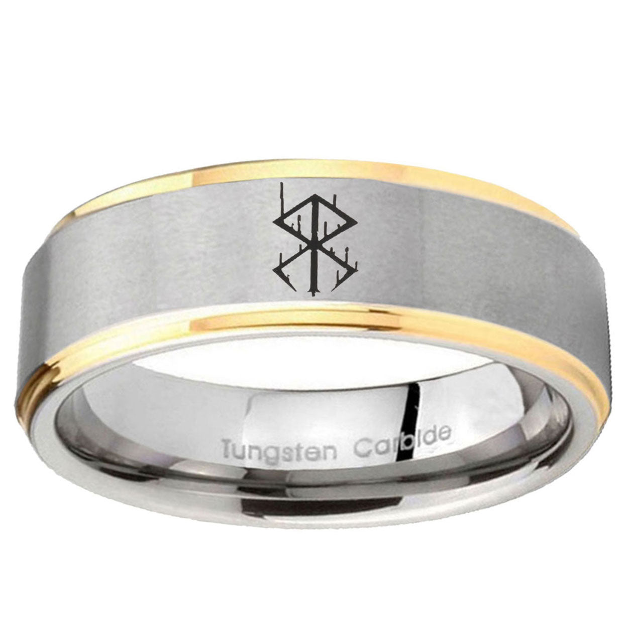 5mm Stigma Sangrando Berserk Inspired Step Edge Gold Gray Tungsten Men Ring