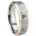 8mm Blackborne Caryll Runes Step Edge Gold Gray Tungsten Men Ring